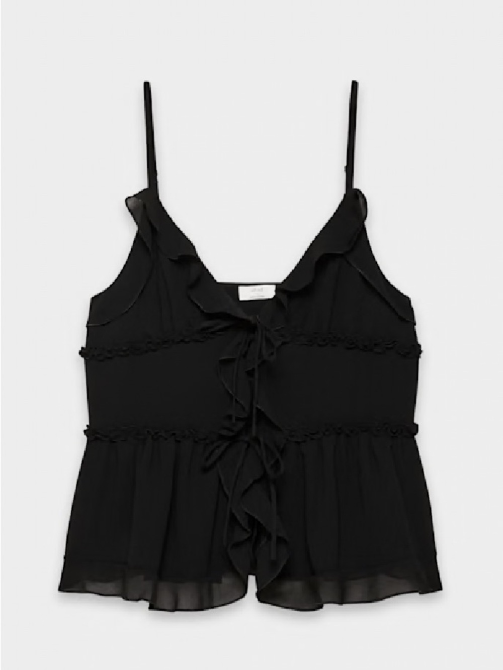 Aritzia Black Ruffle Tie-Front Spaghetti Strap Blouse